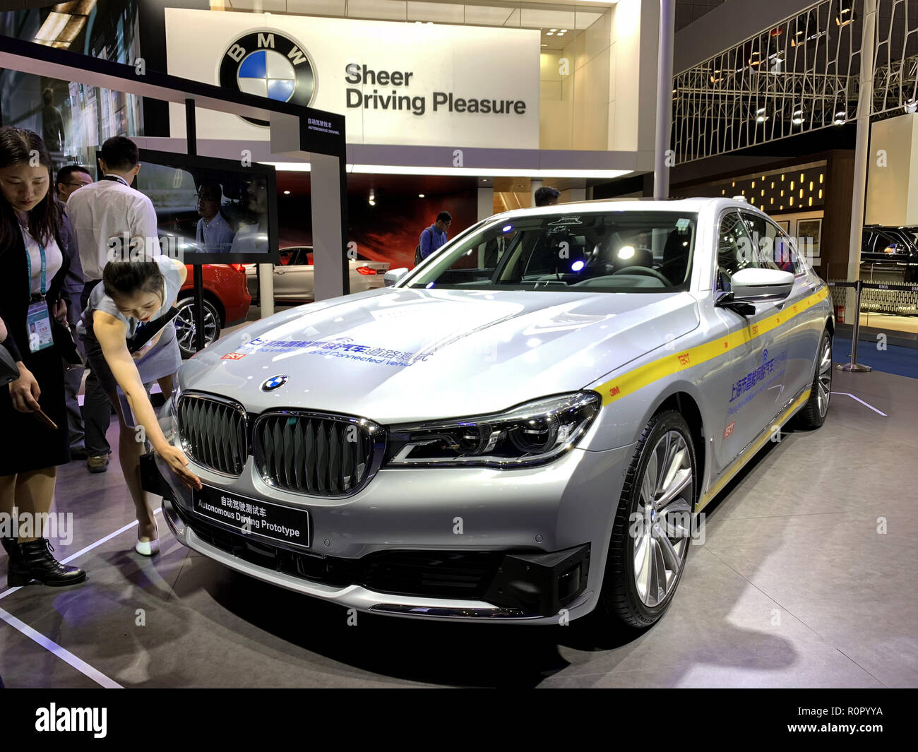Shanghai, China. 7th Nov, 2018. The L4 autonomous driving test car of BMW 7 Series is seen at the first China International Import Expo (CIIE) in Shanghai, east China, Nov. 7, 2018. Credit: Niu Xiaolei/Xinhua/Alamy Live News Stock Photo