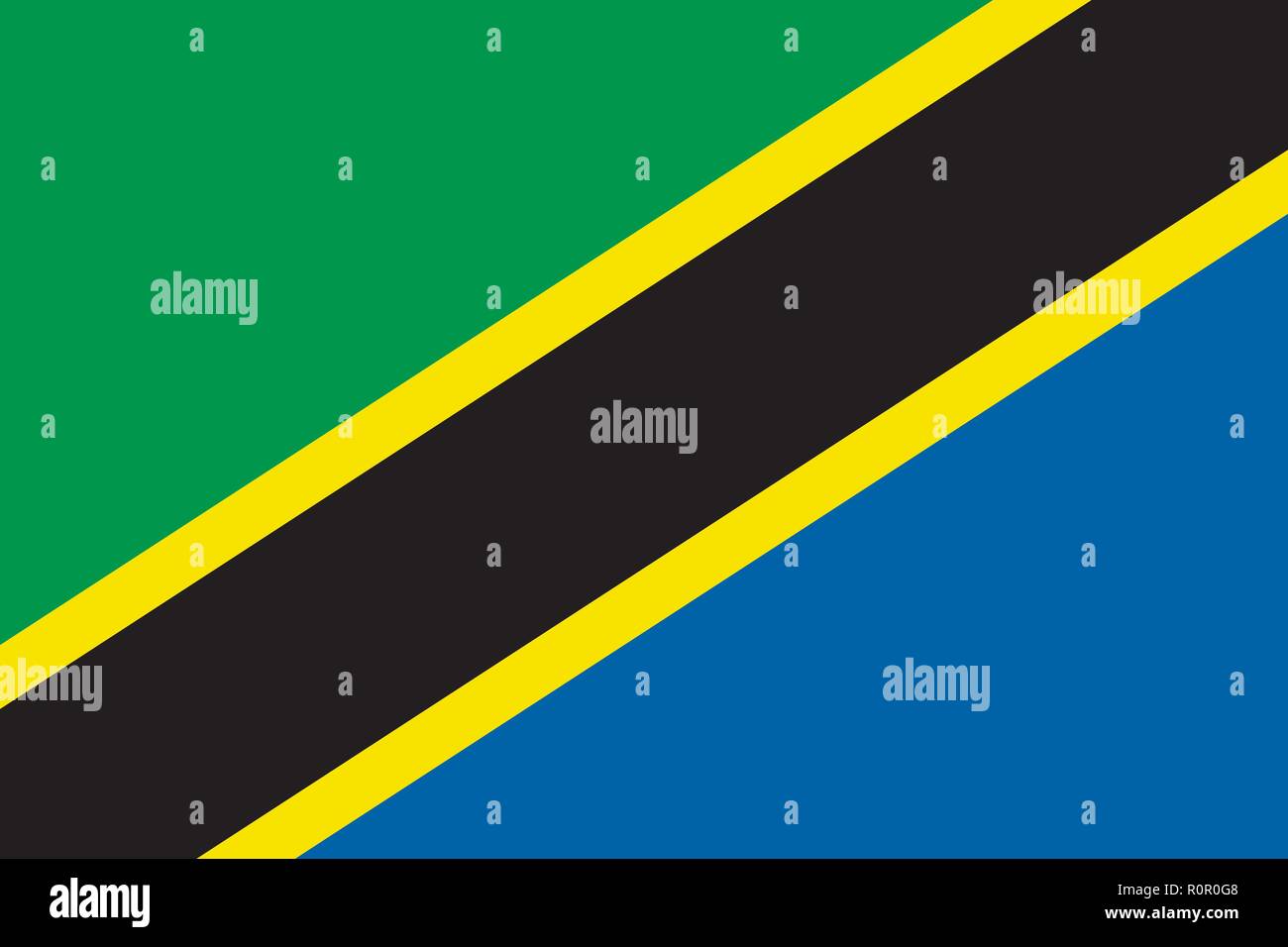 Vector image for Tanzania flag. Based on the official and exact Tanzania flag dimensions (3:2) & colors (355C, 300C, Black and 102C) Stock Vector