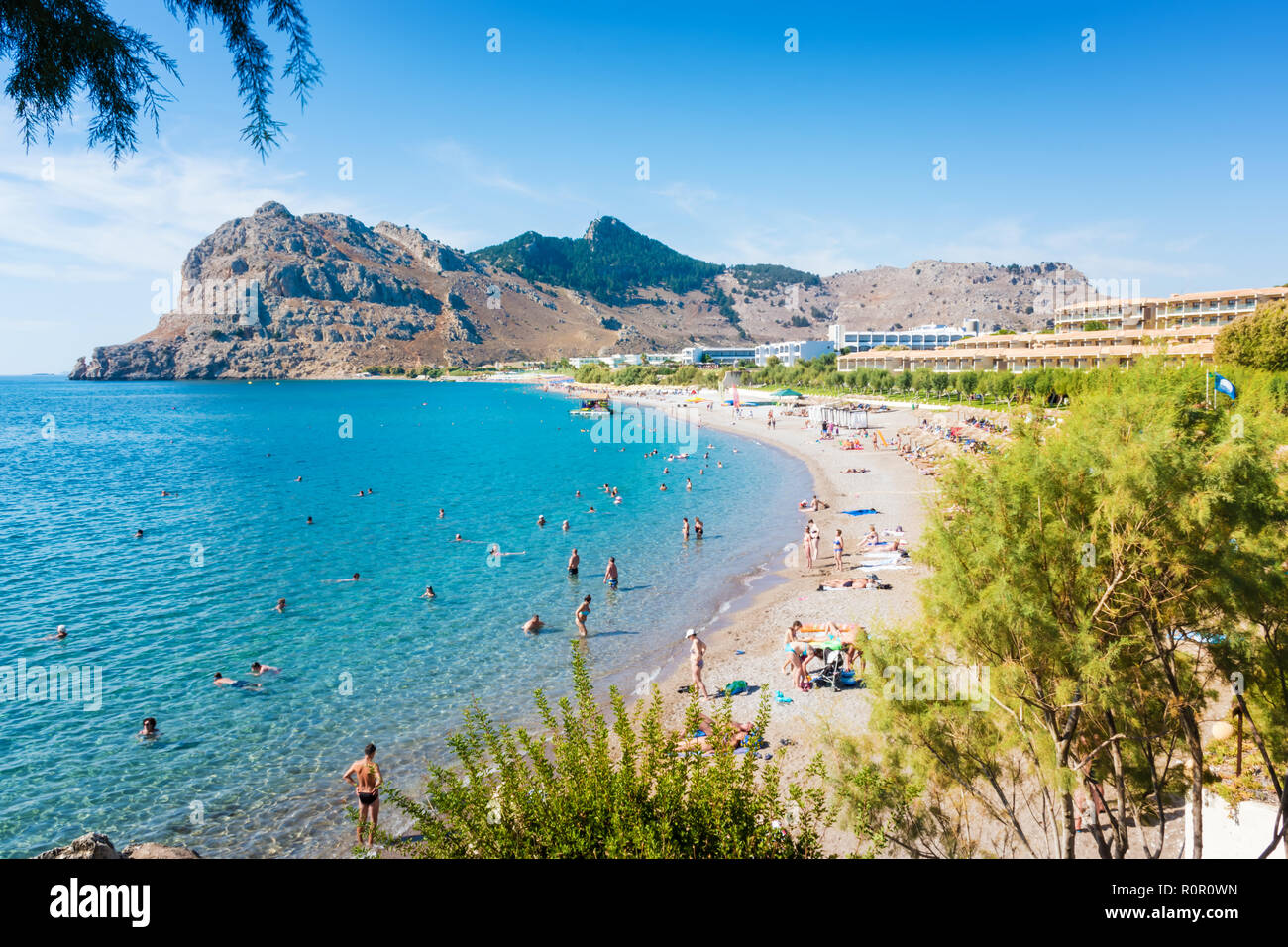 People enjoying their vacation on Kolymbia beach (Rhodes, Greece) Stock Photo