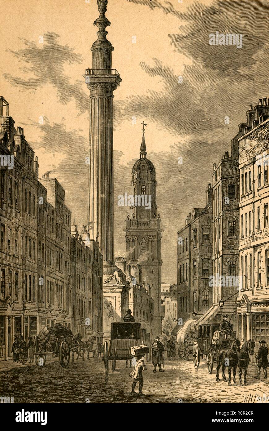 'The Monument and the Church of St. Magnus, about 1800', (1897). Creator: Unknown. Stock Photo