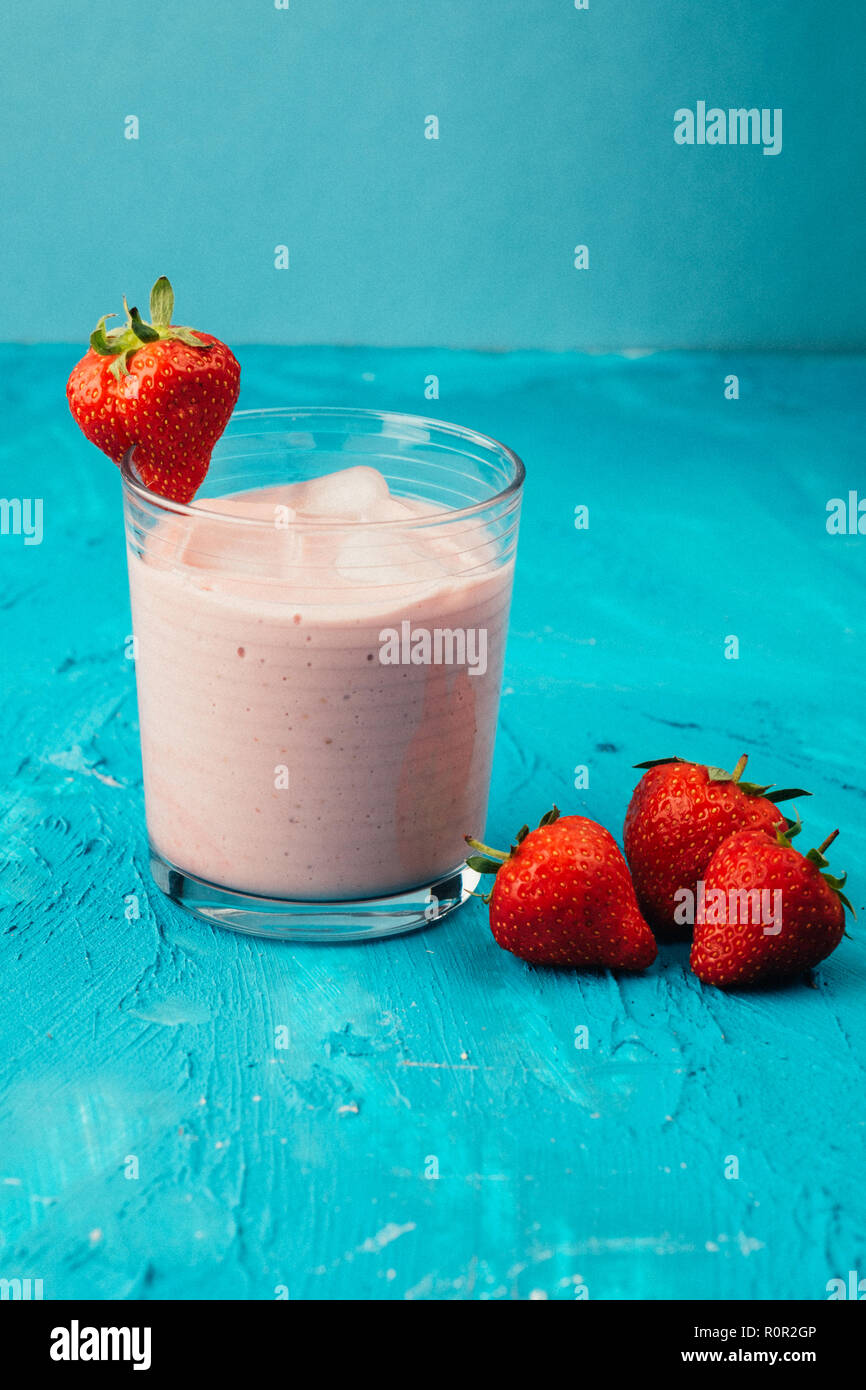 Vegan strawberry smoothie with almond milk and silken tofu Stock Photo