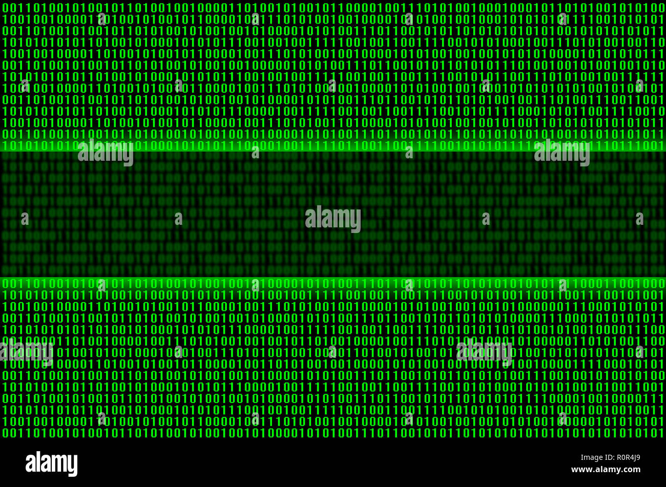 An image of a binary code made up of a set of green digits on a black ...