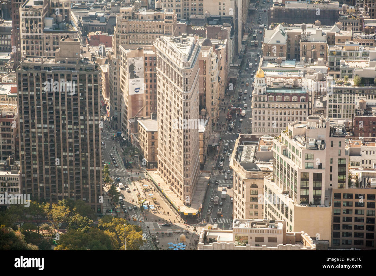 The Flat Iron Flatiron building photographed from the Empire State Building 86th floor observatory, Manhattan, New York City, United States of America Stock Photo