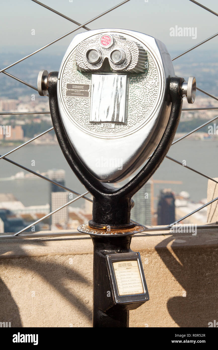 Coin operated binoculars, Empire State Building, New York City, United States of America. Stock Photo