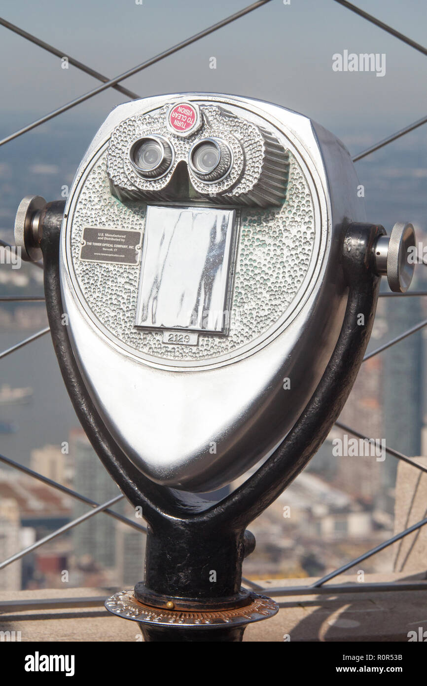 Coin operated binoculars, Empire State Building, New York City, United States of America. Stock Photo