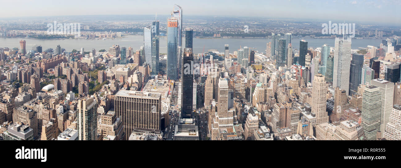 Western view from the top of the Empire State Building,Looking at the Hudson River,  Manhattan, New York City, United States of America. Stock Photo