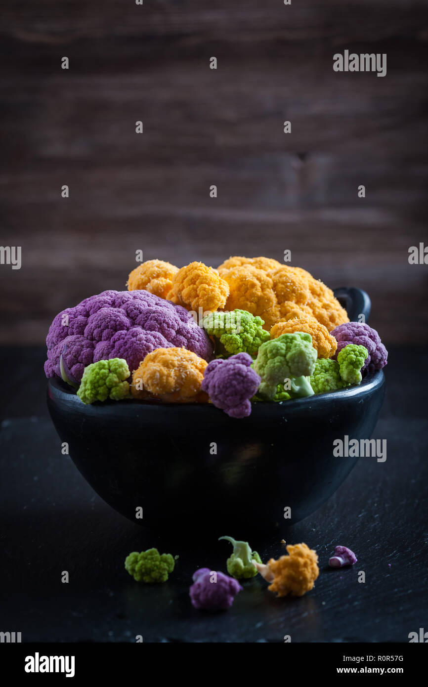 Colorful cauliflower on dark background Stock Photo