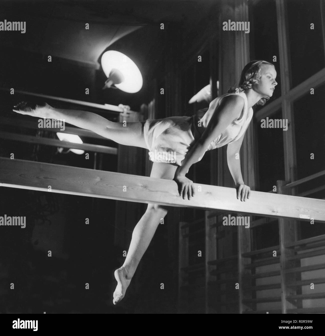 Gymnast in the 1940s. Olympic champion Göta Pettersson, 1926-1993. Pictured during training 1945. Sweden Kristoffersson ref M105-6 Stock Photo