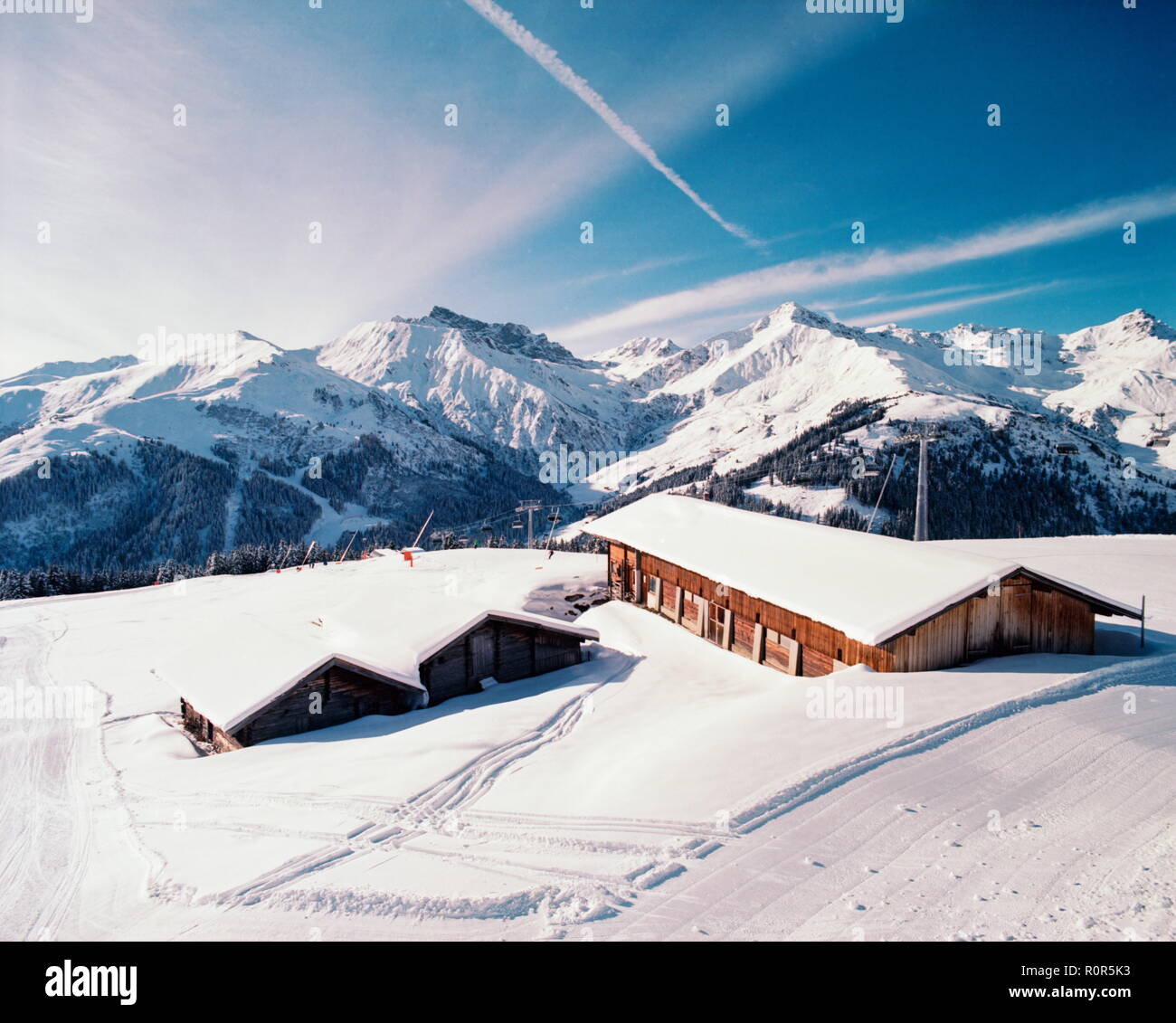 Mountain hollyday cabin in the winter with snow Stock Photo