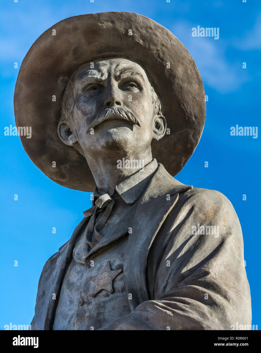 Pat Garrett statue closeup of old west sheriff known as the man who killed outlaw Billy the Kid, sculpture by Robert Summers. Stock Photo