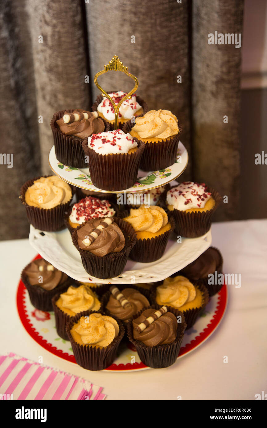 cup cake wedding cake layers, waiting to be eaten on a wedding day Stock Photo