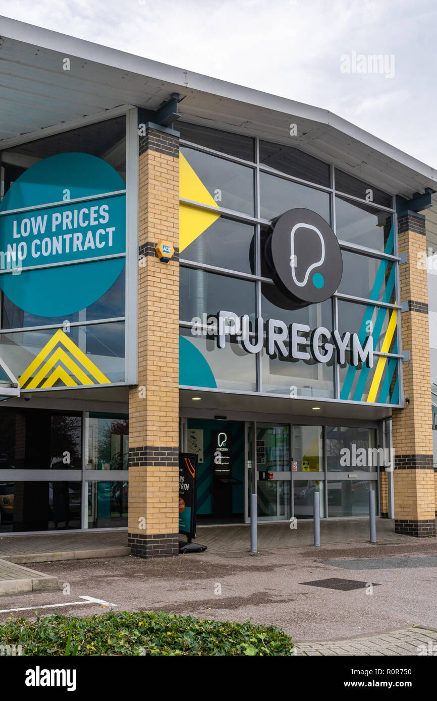 Front facade and entrance of a Puregym no frills gym in the south of England, UK Stock Photo
