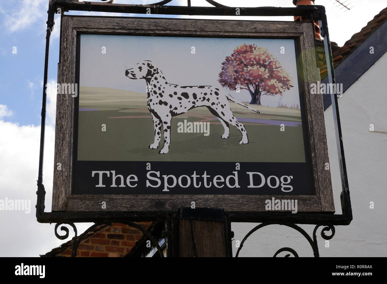 The Spotted Dog in sign, Flamstead, Hertfordshire. Stock Photo