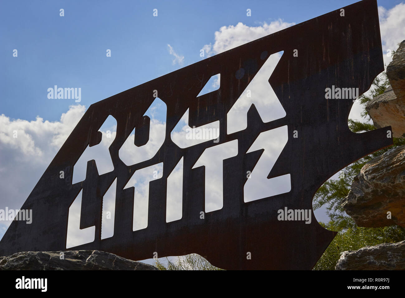 the sign for Rock Lititz, the music production facility inLancaster County Central Park, Lancaster, Pennsylvania, USA Stock Photo