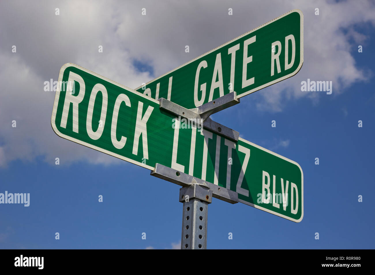 the sign for Rock Lititz, the music production facility inLancaster County Central Park, Lancaster, Pennsylvania, USA Stock Photo