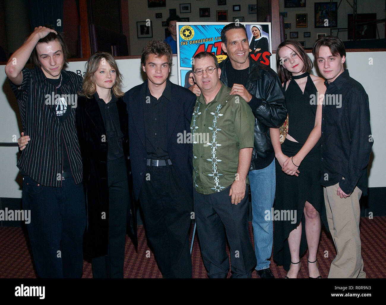The cast, Jake Richardson, Jodie Foster, Emile Hirsh, the director Peter Care, the animator Todd McFarlane, Jena Malone and Kieran Culkin posing at th Stock Photo