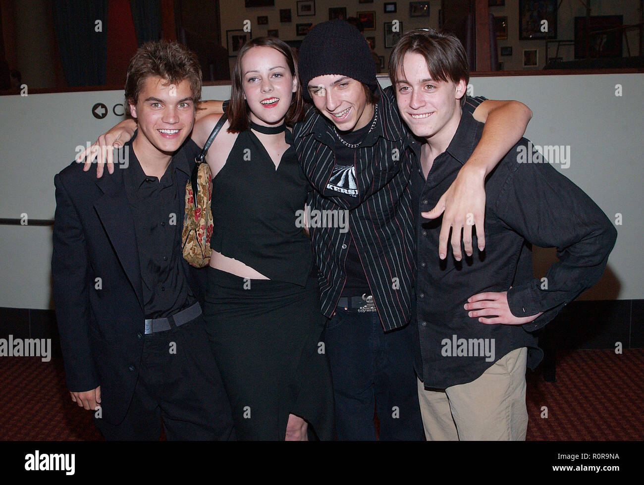 From the cast, Emile Hirsh, Jena Malone, Jake Richardson and Kieran Culkin posing at the premiere of the ' Dangerous Lives of Altar Boys ' as at the A Stock Photo