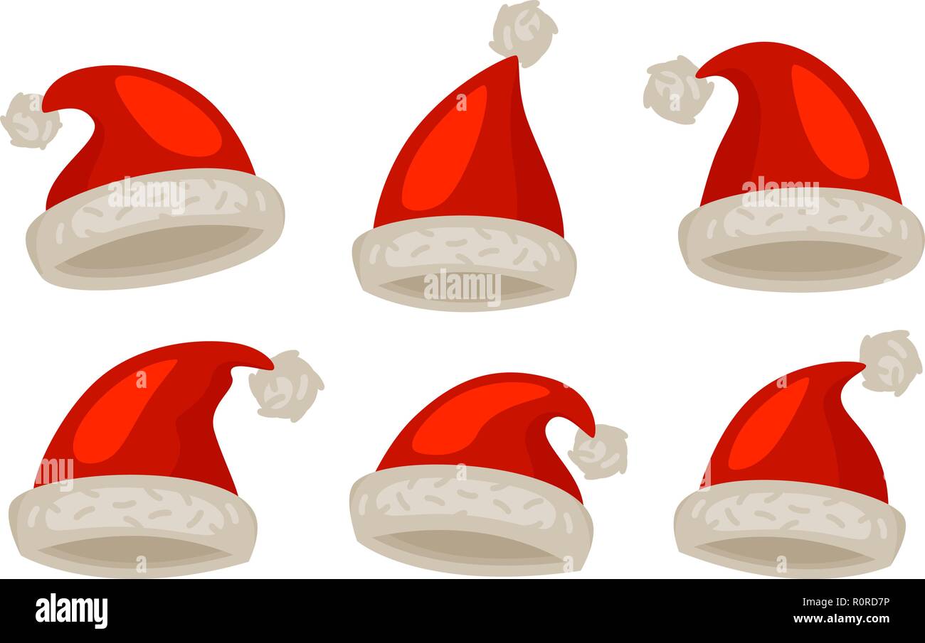 Santa Claus hat, set of icons. Christmas symbol. Cartoon vector ...