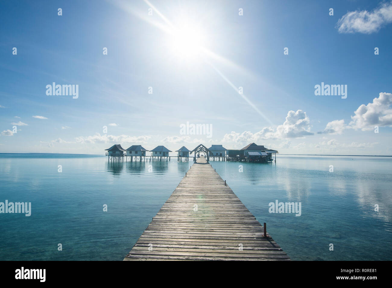 Stilt houses, bungalows in water, Tikehau, Tuamotus, French Polynesia