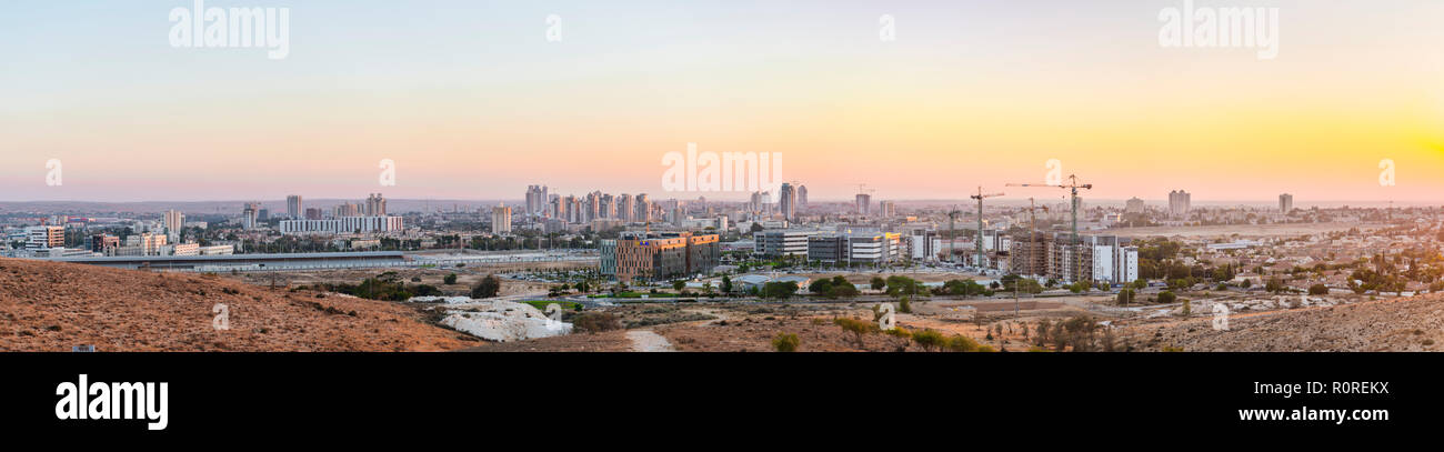 Evening atmosphere, panorama, view of skyscrapers of Be'er Scheva, Israel Stock Photo