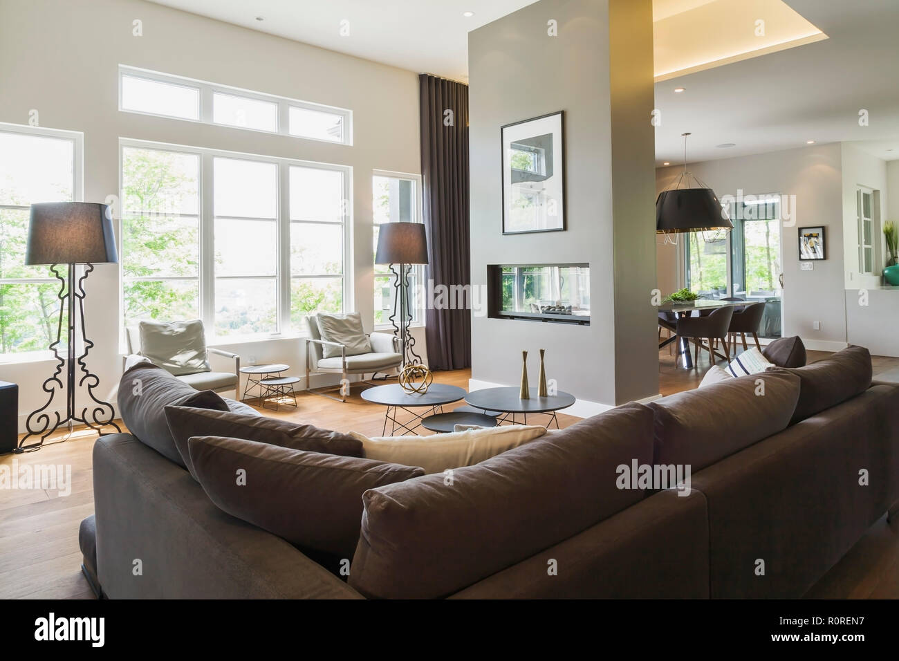 Living room inside a luxurious contemporary home, Canada Stock Photo