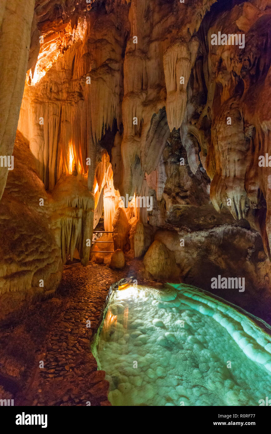 Gruta de las Maravillas, lake in a cave, stalactites and stalagmites in a dripstone cave, Aracena, Huelva, Andalusia, Spain Stock Photo