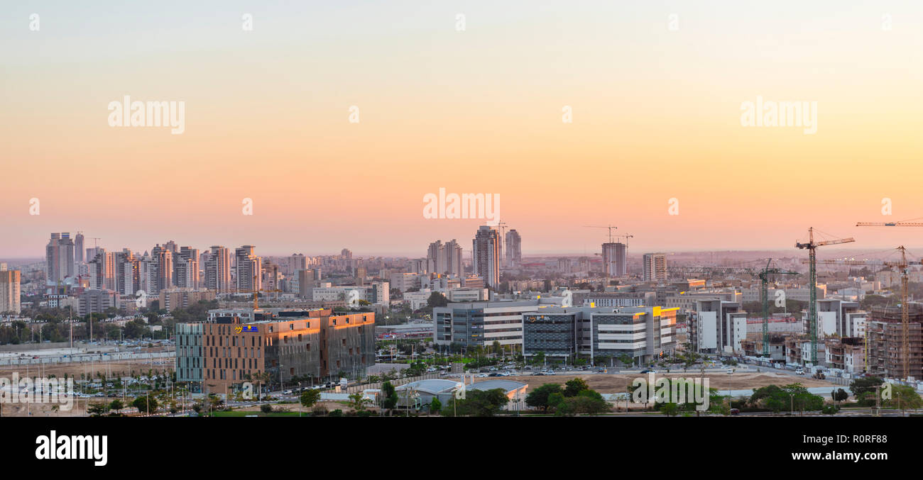 Evening atmosphere, panorama, view of skyscrapers of Be'er Scheva, Israel Stock Photo