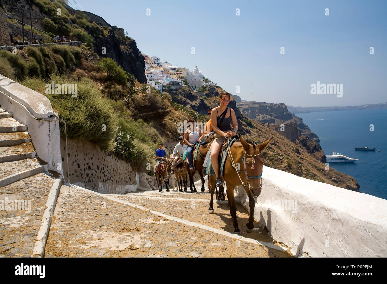 Tourists riding donkeys on steps going up Santorini Hillside   © Myrleen Pearson  ...Ferguson Cate Stock Photo