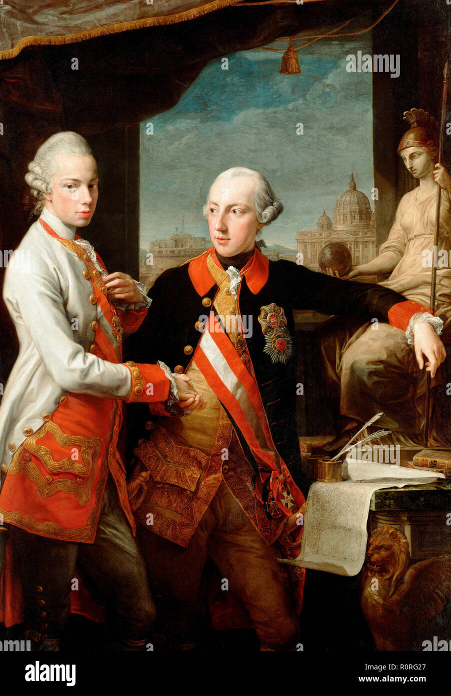 Portrait of Emperor Joseph II (right) and his younger brother Grand Duke Leopold of Tuscany (left), who would later become Holy Roman Emperor as Leopold II. Pompeo Batoni, 1769 Stock Photo