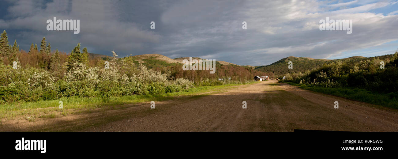 A panorama of an airstrip in a remote Alaskan village Stock Photo