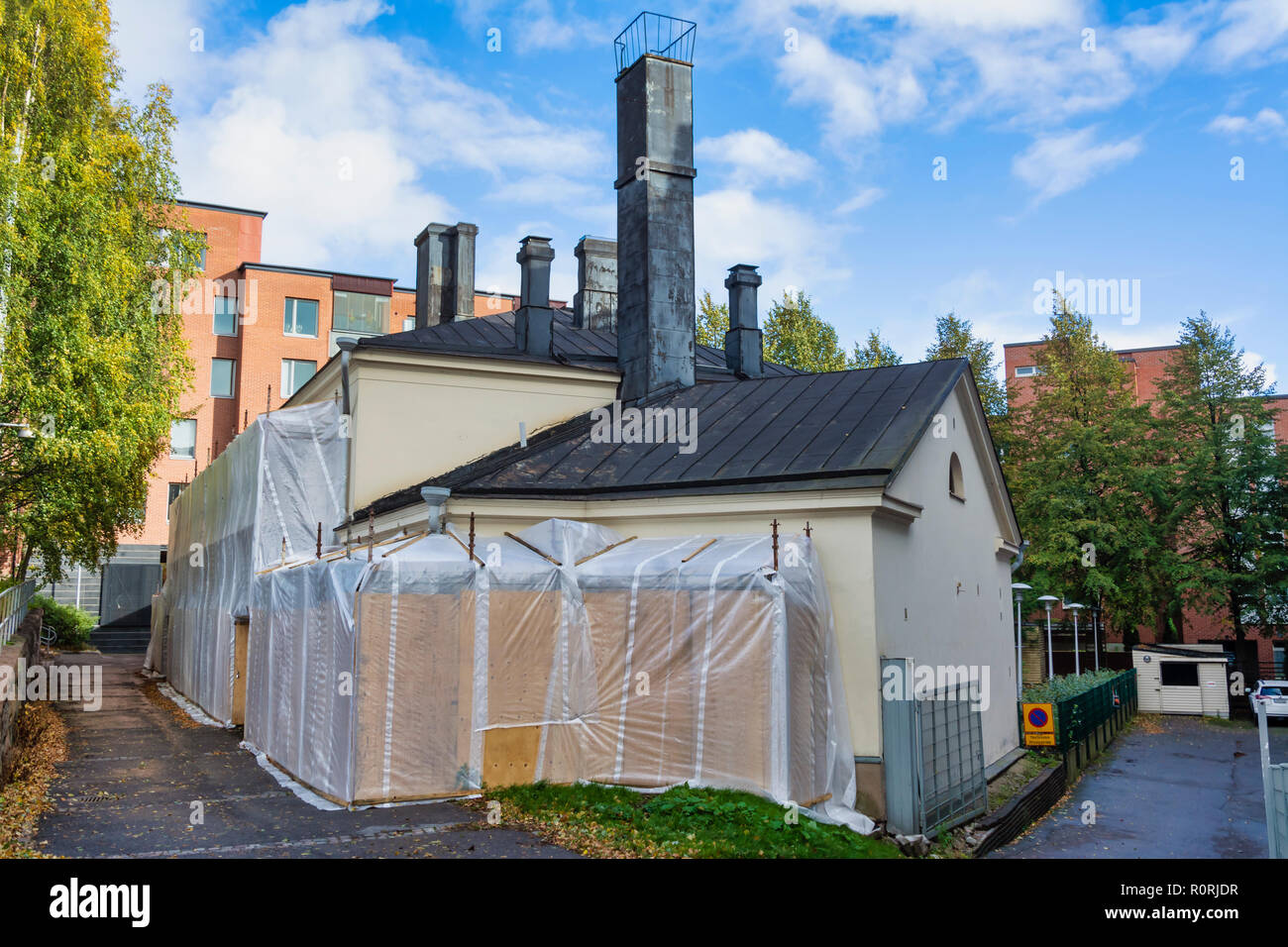 Old building under renovation in Katajanokka Helsinki Finland Stock ...
