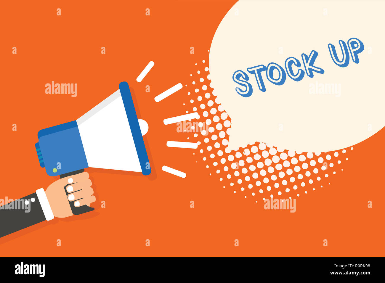 Handwriting Text Writing Stock Up Concept Meaning Buy Large Amount Something So That You Will Have Enough For Future Man Holding Megaphone Loudspeake Stock Photo Alamy