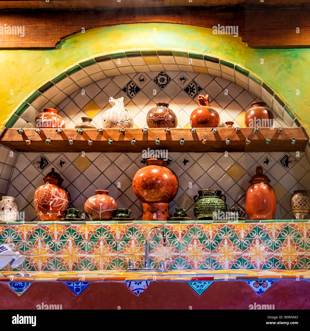 Colonial kitchen in the Meson de San Antonio in Patcuaro, Michoacan, Mexico. Stock Photo