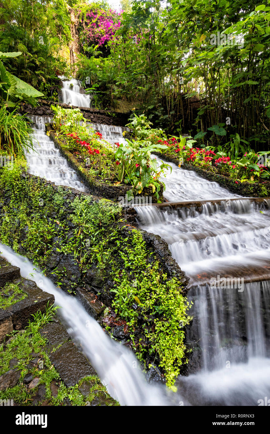 Waterfalls along the trail in the Cupatitzio National Park in Uruapan, Michoacan, Mexico. Stock Photo