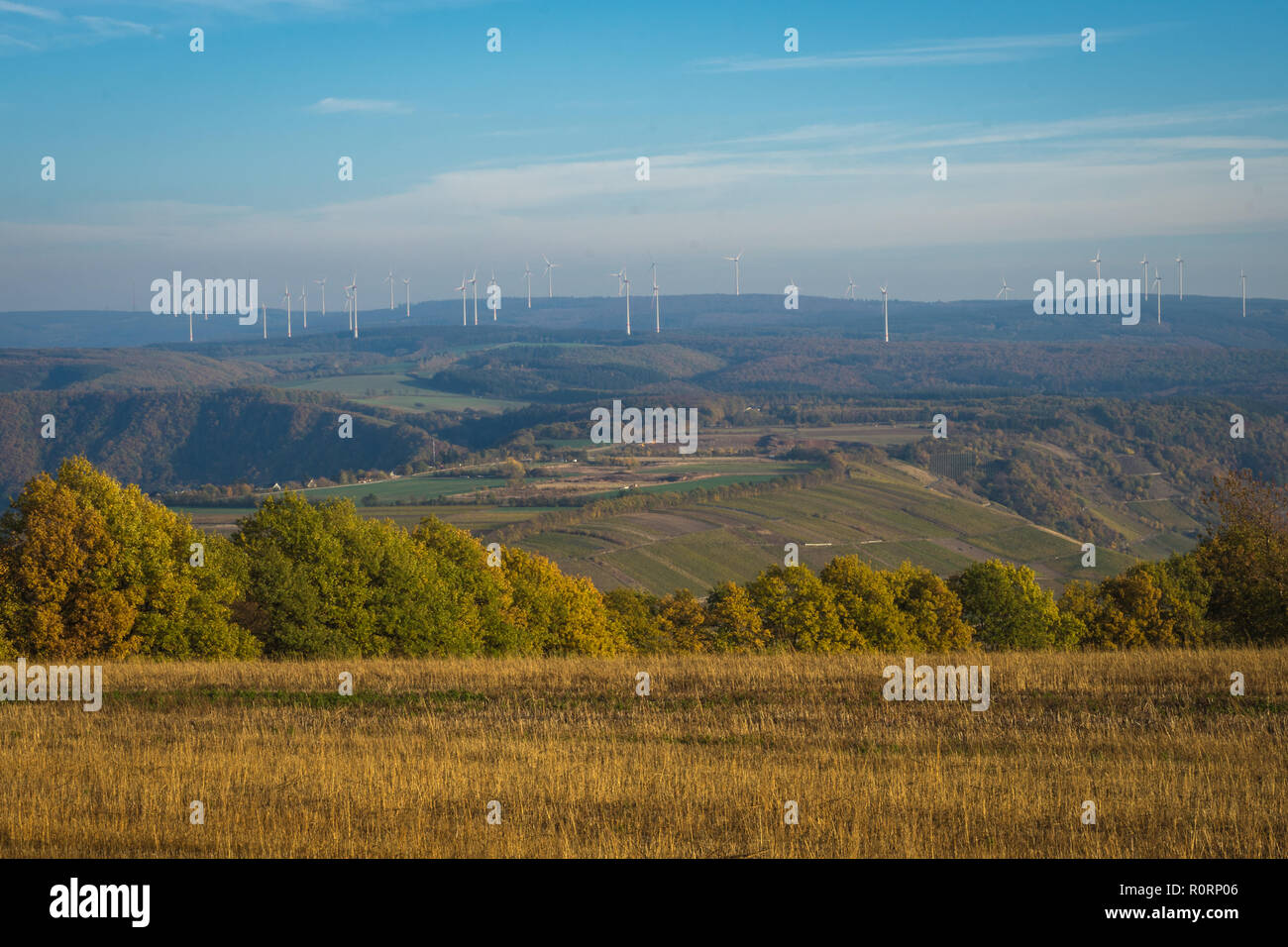 view on a green valley in germany Stock Photo