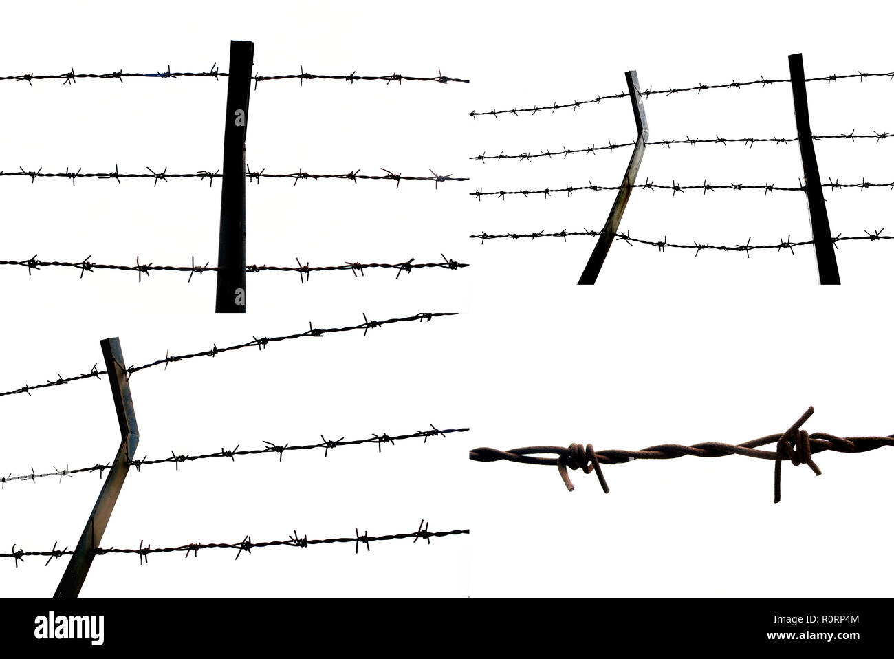 variety of barbed wire fence images over white background Stock Photo ...