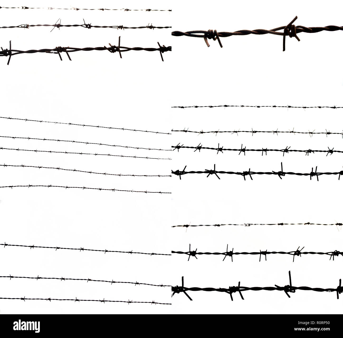 variety of barbed wire fence images over white background Stock Photo ...