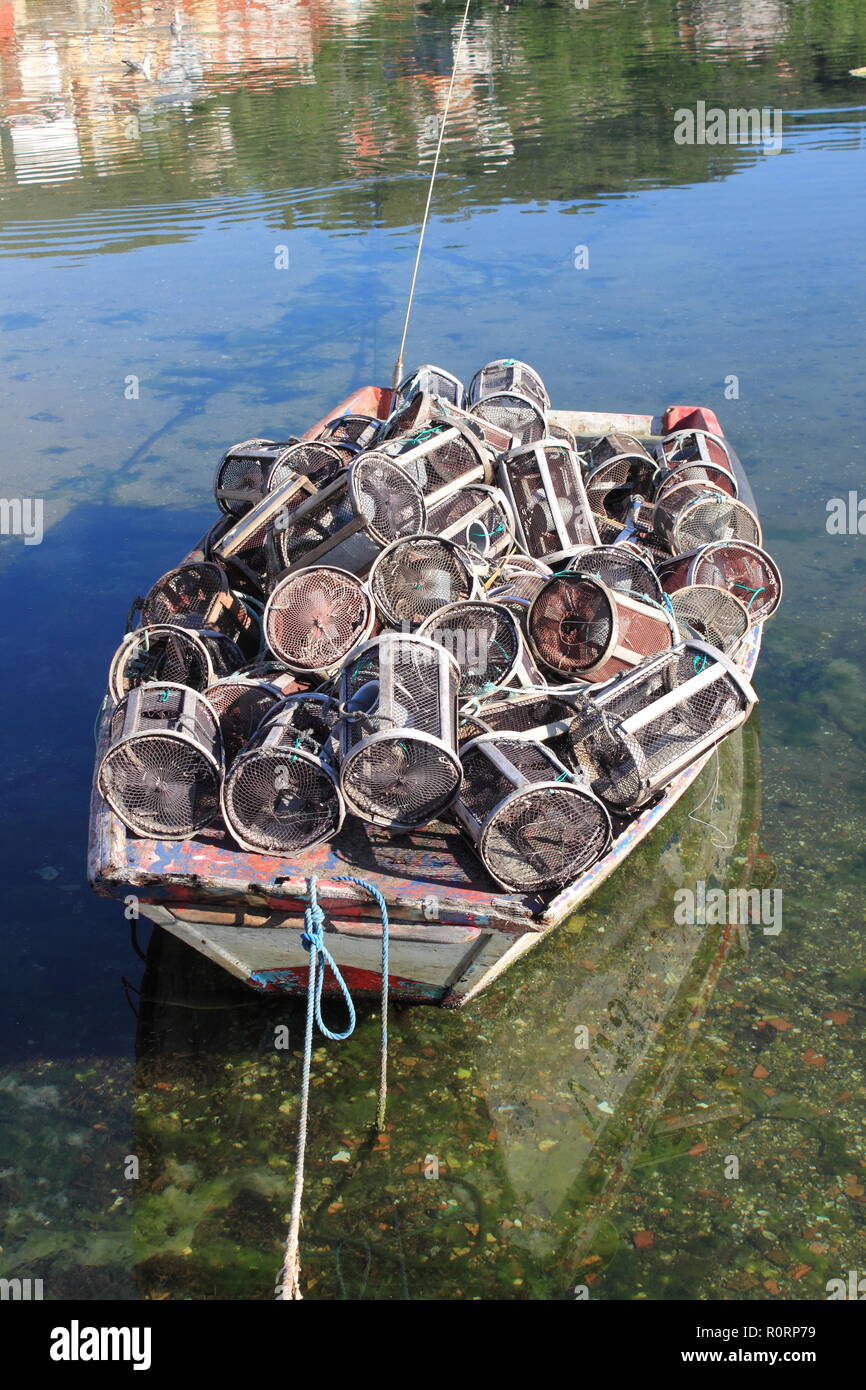 Fishing traps in Asturias Spain, capture of octopus and shellfish stacked  in the fishing port Stock Photo - Alamy