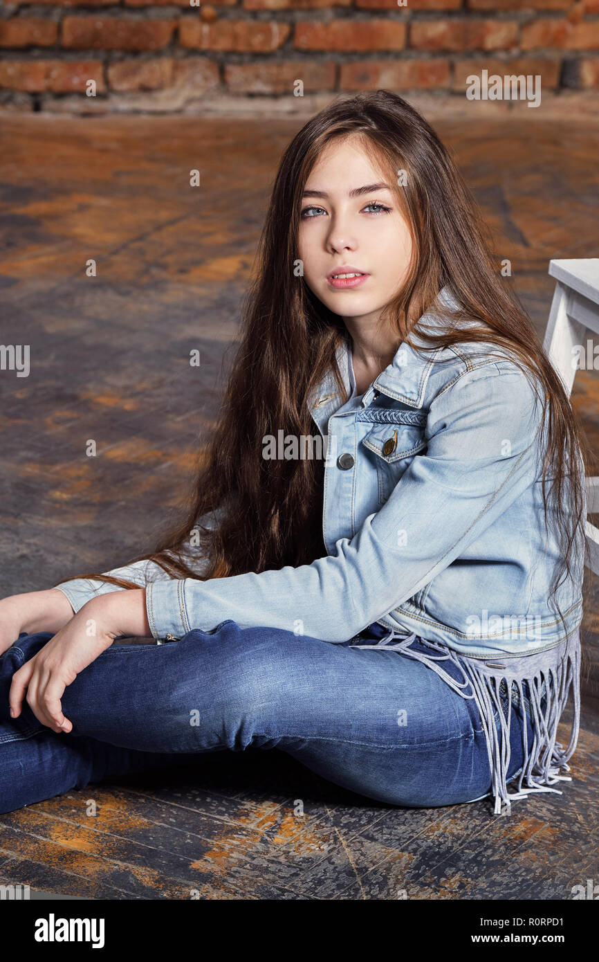 Young Beautiful Hipster Girl Sitting Thinking in Underwear, Brown Spring  Jacket and Modern Stylish Leather Boots Thinking Stock Image - Image of  lady, clothes: 136762455