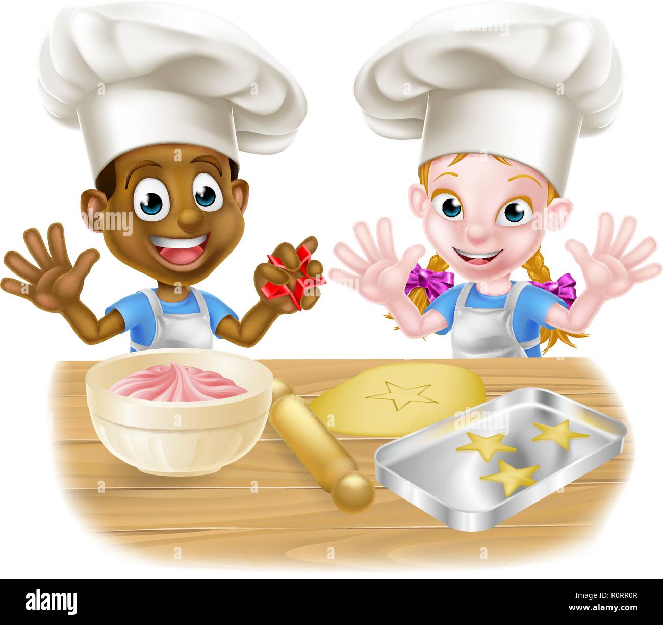Cartoon Kids Baking in Chef Hats Stock Vector Image & Art Alamy