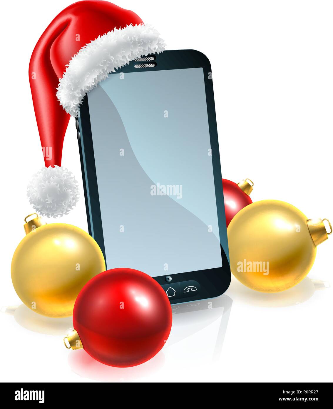 Christmas Mobile Phone in Santa Hat Stock Vector