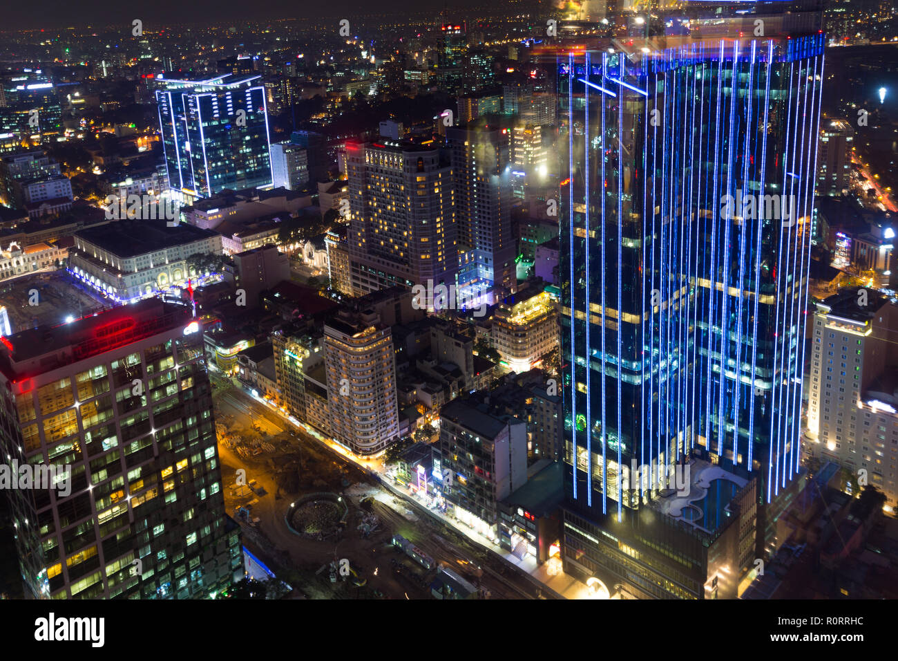 Saigon cityscape at night, view from the Bitexco tower, Vietnam Stock Photo
