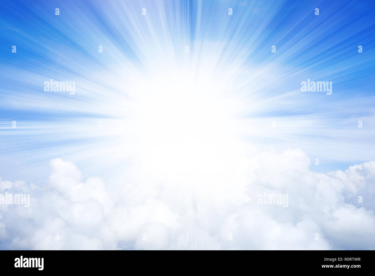Light Bursting Above The Clouds And Blue Sky Like Paradise And Heaven Stock Photo Alamy