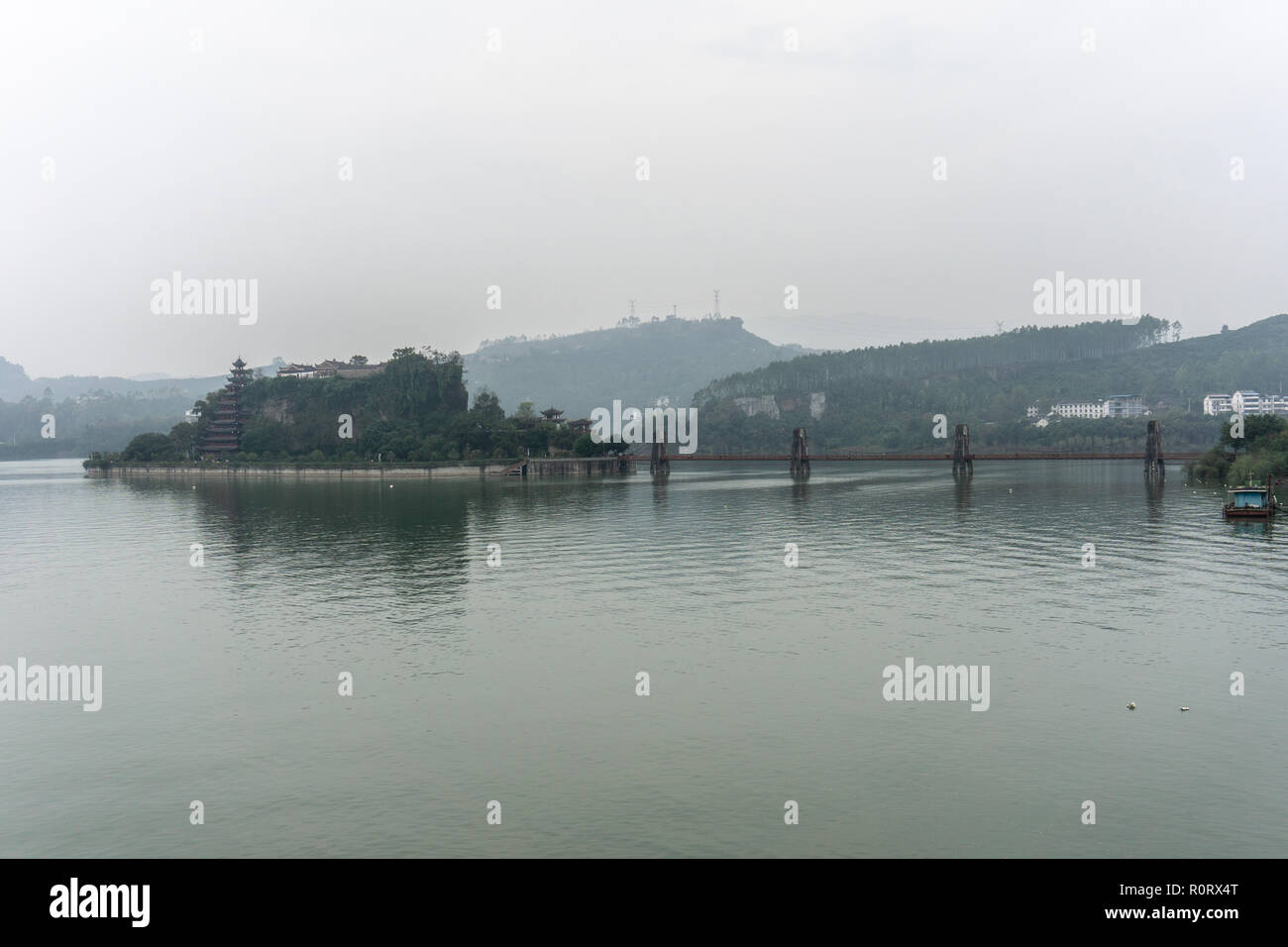 Historic Shbaozhai Pagoda along the Yangtze River Stock Photo