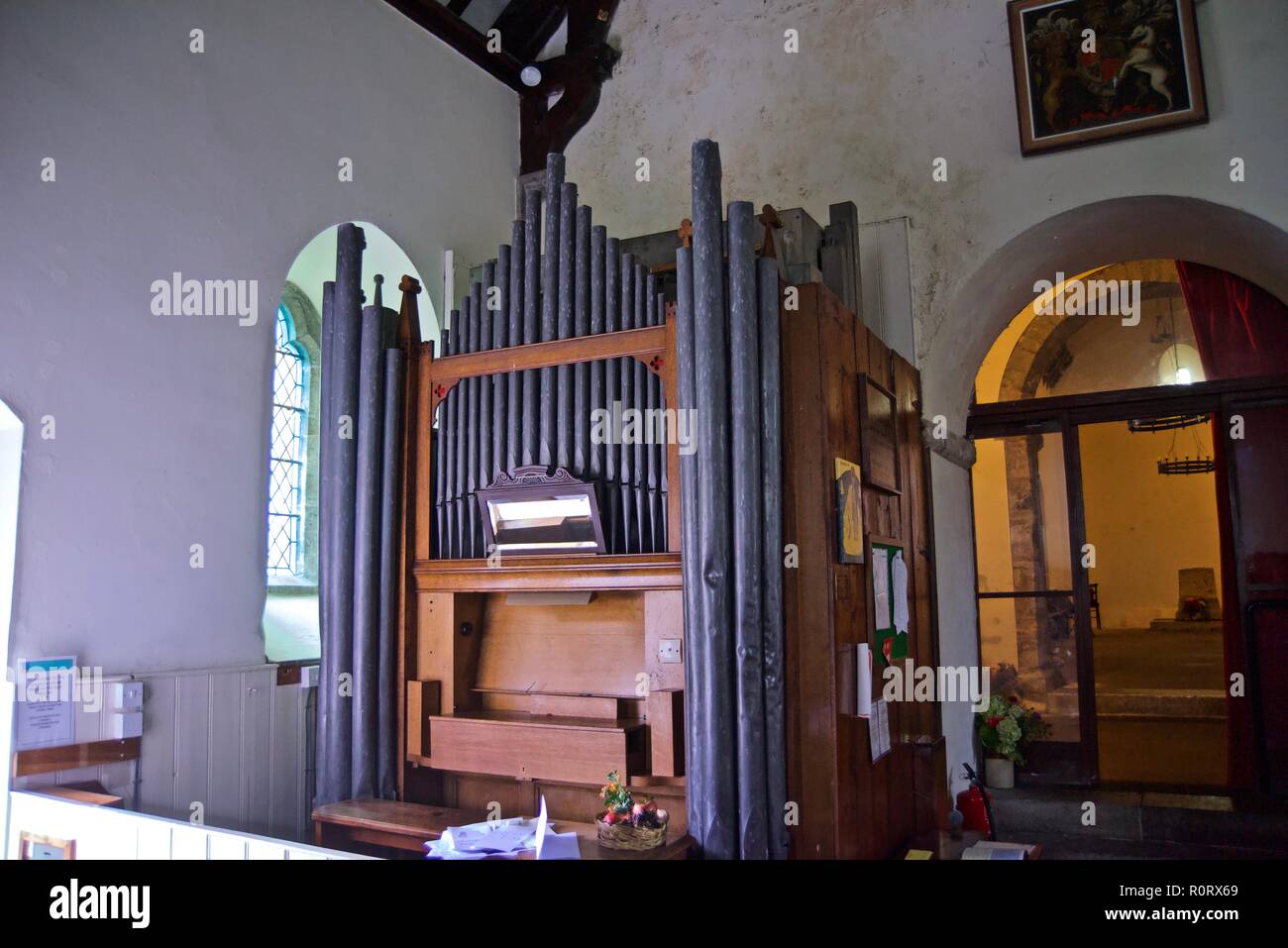 Church Organ, St Seiriol's Church, Penmon, Anglesey, North Wales, UK Stock Photo