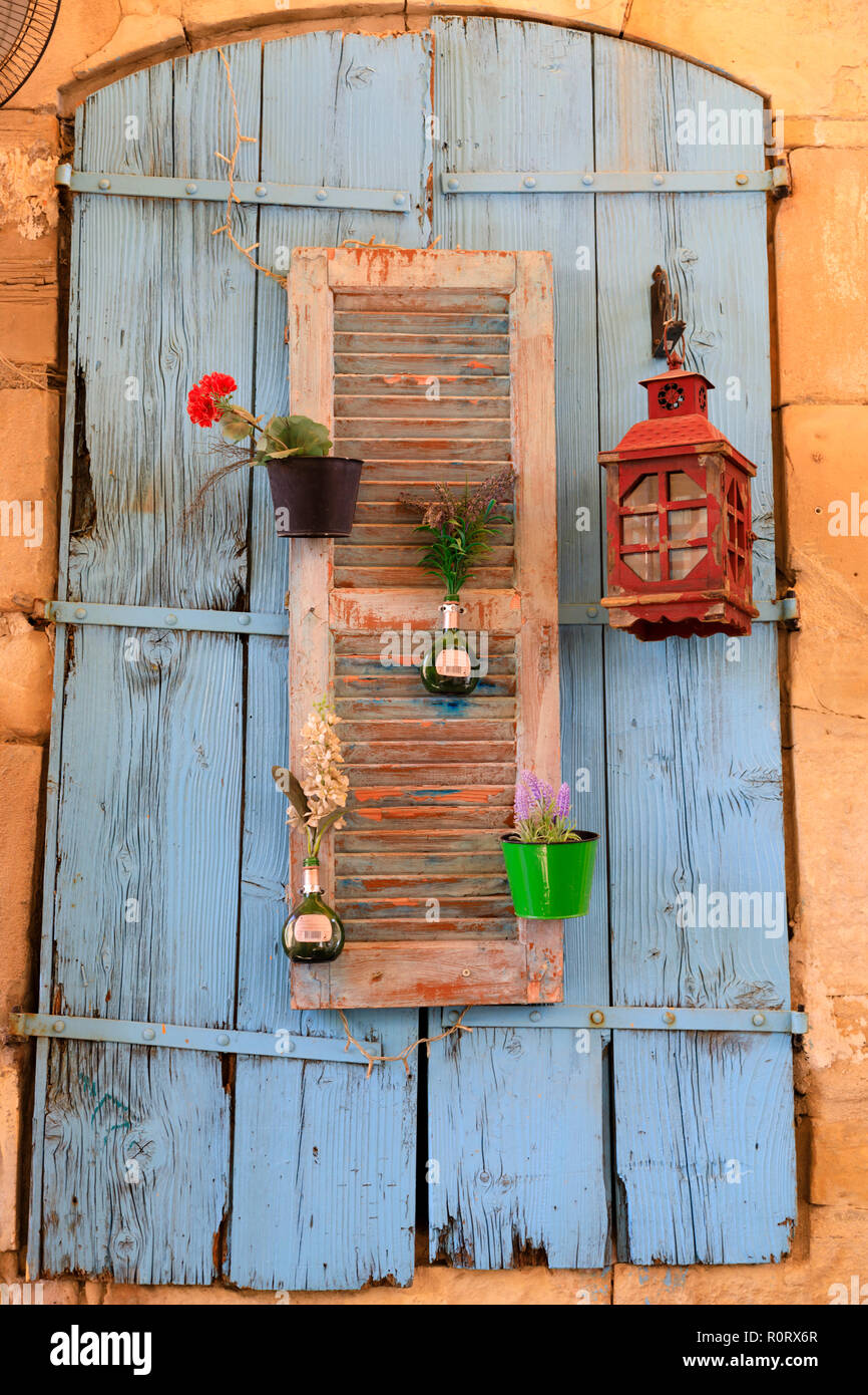 Decorative window shutters, Larnaca, Cyprus October 2018 Stock Photo