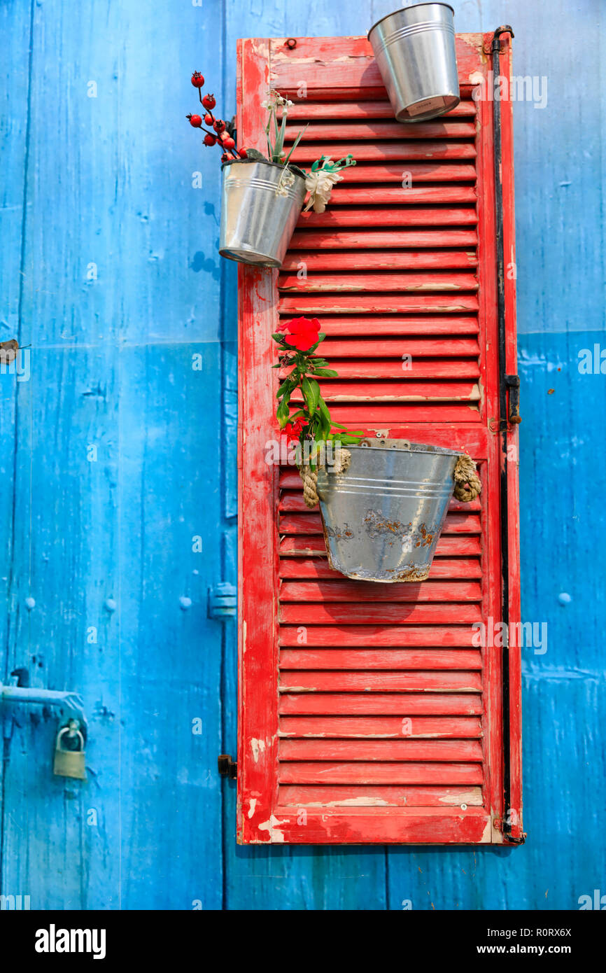 Decorative window shutters, Larnaca, Cyprus October 2018 Stock Photo