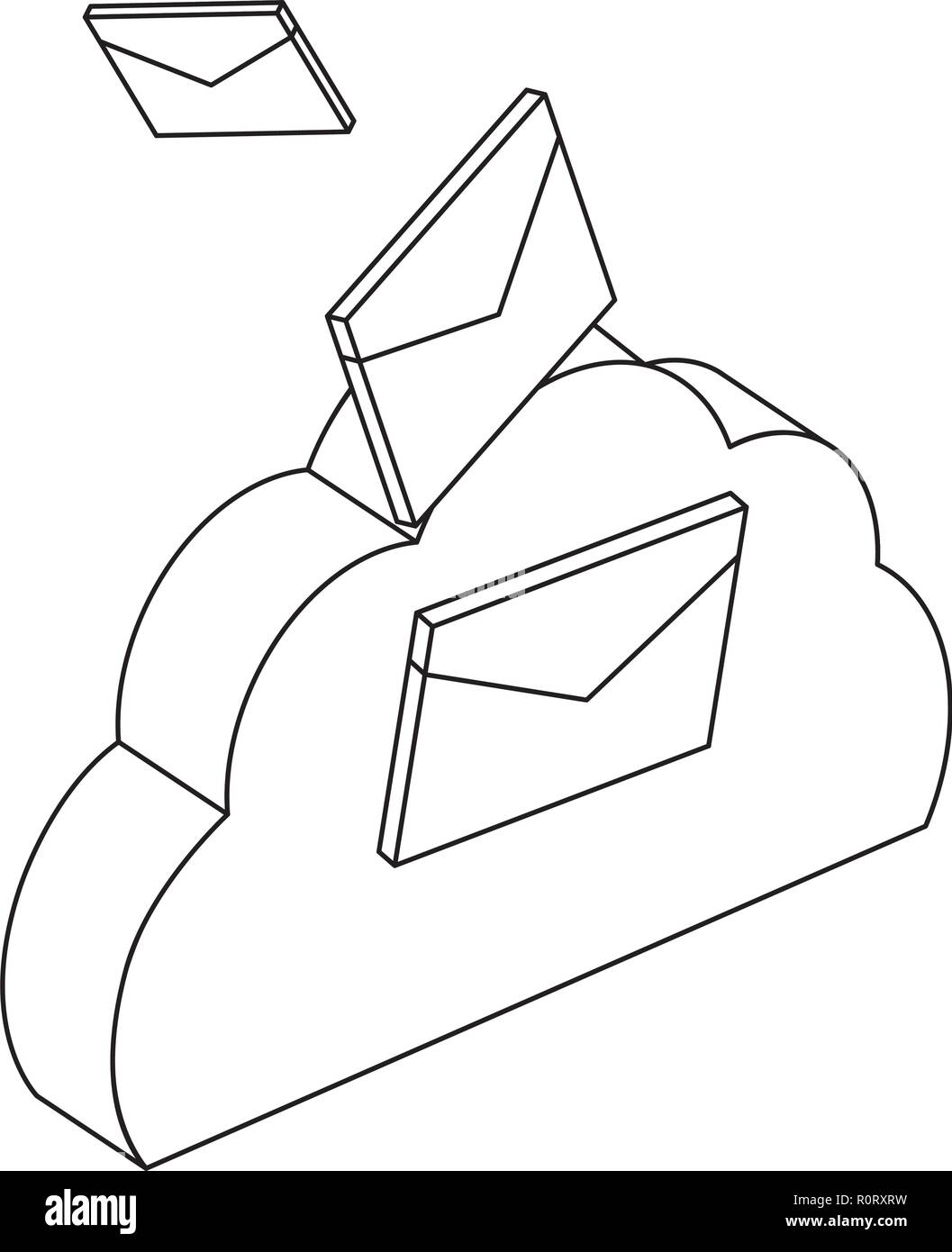 Email and communication technology isometric concept in black and white ...