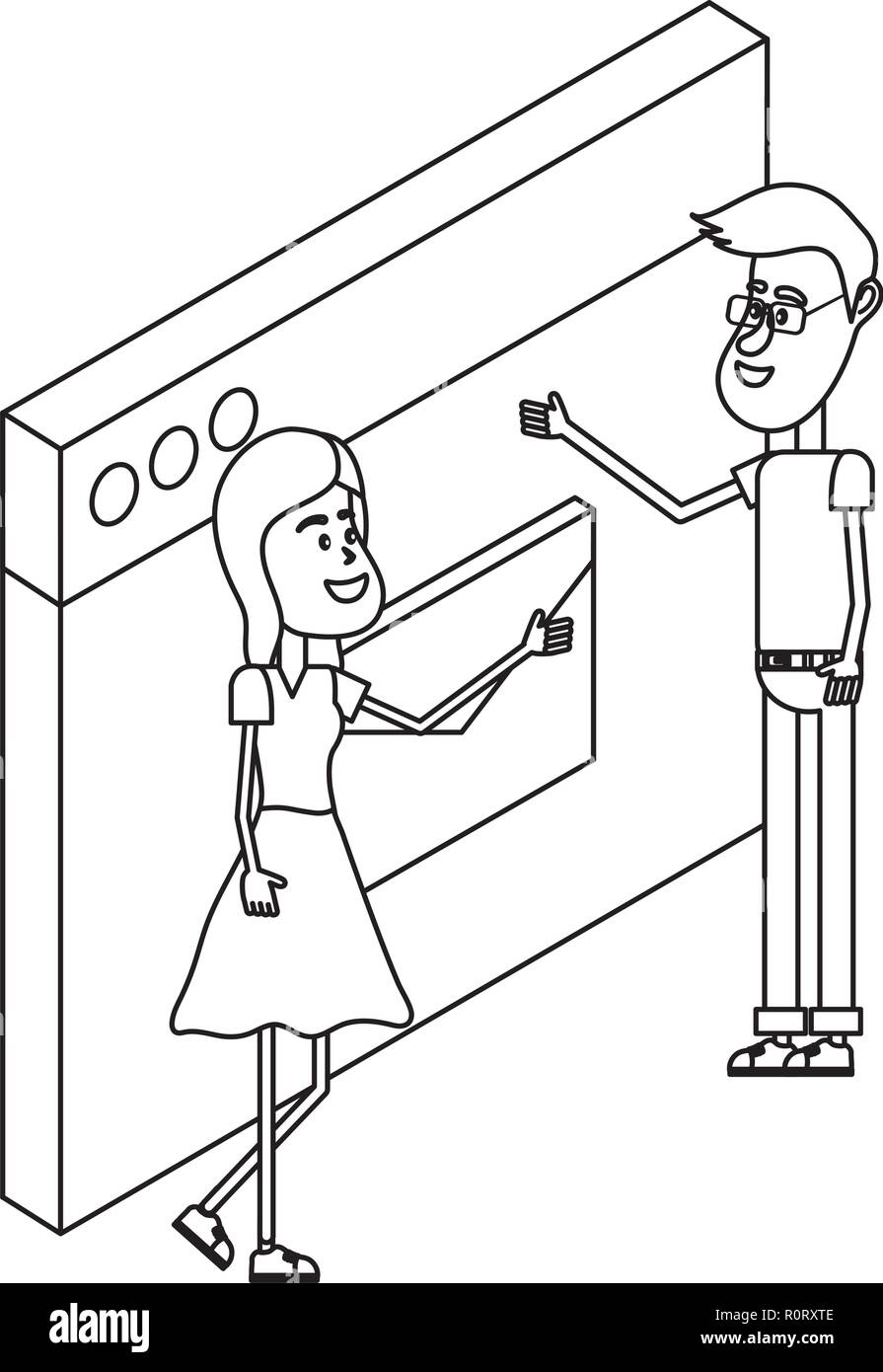couple and email technology isometric in black and white Stock Vector ...