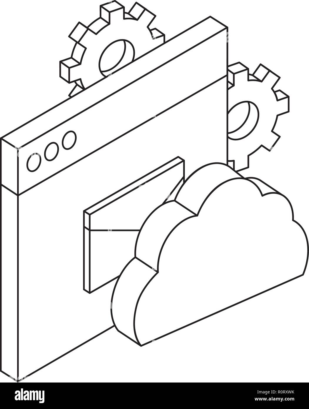 Email and communication technology isometric concept in black and white ...